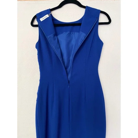 Calvin Klein Sheath Dress Women 2P Royal Blue Pleated Sleeveless Round Neck - Picture 5 of 11